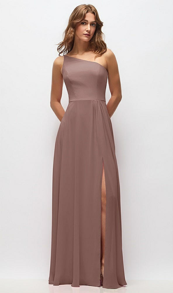 Front View - Sienna One-Shoulder Chiffon Maxi Dress with Shirred Front Slit