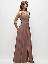 Side View Thumbnail - Sienna One-Shoulder Chiffon Maxi Dress with Shirred Front Slit