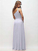 Rear View Thumbnail - Silver Dove One-Shoulder Chiffon Maxi Dress with Shirred Front Slit