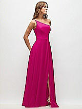Side View Thumbnail - Think Pink One-Shoulder Chiffon Maxi Dress with Shirred Front Slit