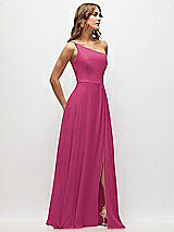 Side View Thumbnail - Tea Rose One-Shoulder Chiffon Maxi Dress with Shirred Front Slit