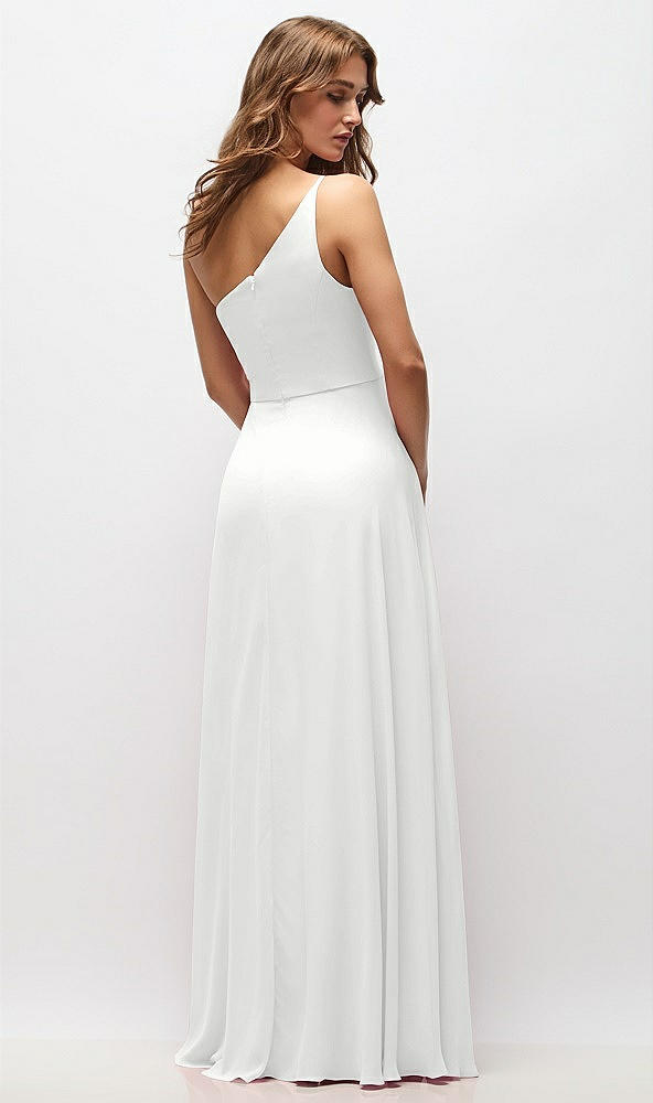 Back View - White One-Shoulder Chiffon Maxi Dress with Shirred Front Slit