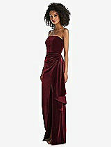 Side View Thumbnail - Cabernet Strapless Velvet Maxi Dress with Draped Cascade Skirt