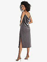 Rear View Thumbnail - Caviar Gray Asymmetrical One-Shoulder Velvet Midi Slip Dress