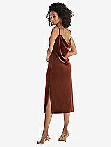 Rear View Thumbnail - Auburn Moon Asymmetrical One-Shoulder Velvet Midi Slip Dress