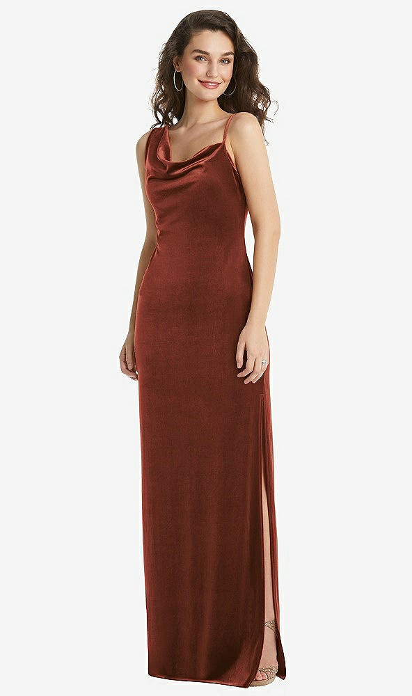 Front View - Auburn Moon Asymmetrical One-Shoulder Velvet Maxi Slip Dress