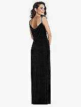 Rear View Thumbnail - Black Asymmetrical One-Shoulder Velvet Maxi Slip Dress