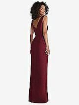 Rear View Thumbnail - Cabernet Pleated Bodice Satin Maxi Pencil Dress with Bow Detail