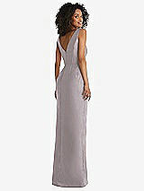 Rear View Thumbnail - Cashmere Gray Pleated Bodice Satin Maxi Pencil Dress with Bow Detail