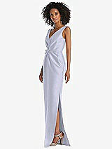 Side View Thumbnail - Silver Dove Pleated Bodice Satin Maxi Pencil Dress with Bow Detail