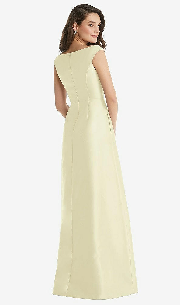 Back View - Butter Yellow Off-the-Shoulder Draped Wrap Maxi Dress with Pockets