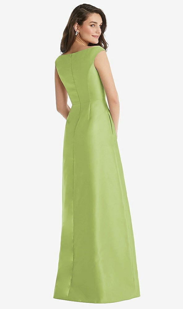 Back View - Mojito Off-the-Shoulder Draped Wrap Maxi Dress with Pockets