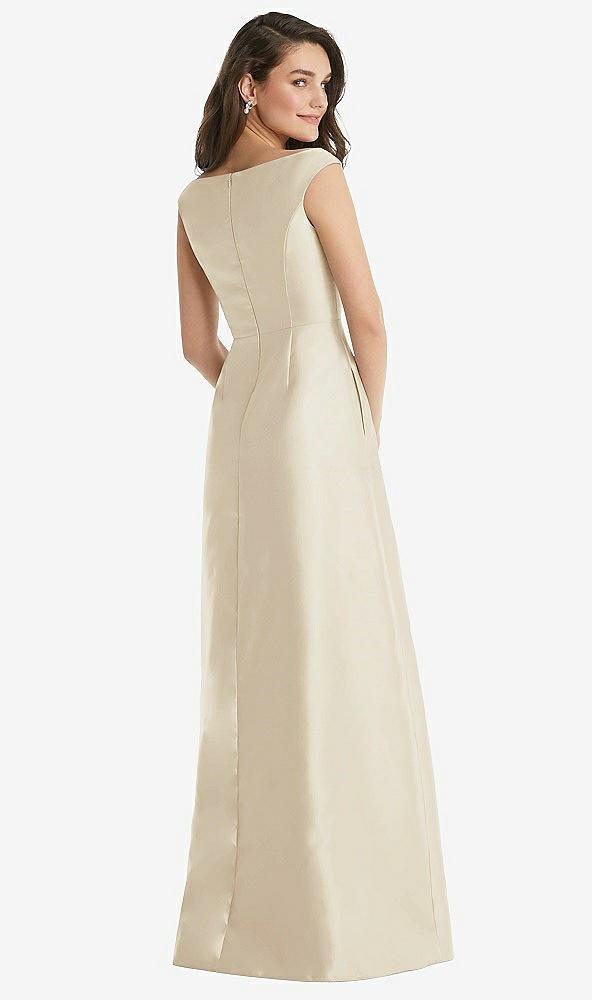 Back View - Champagne Off-the-Shoulder Draped Wrap Maxi Dress with Pockets