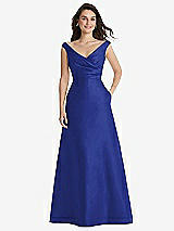 Front View Thumbnail - Cobalt Blue Off-the-Shoulder Draped Wrap Maxi Dress with Pockets