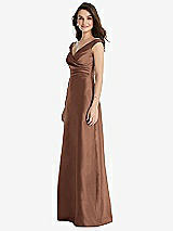 Side View Thumbnail - Cognac Off-the-Shoulder Draped Wrap Maxi Dress with Pockets