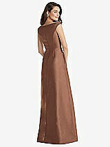 Rear View Thumbnail - Cognac Off-the-Shoulder Draped Wrap Maxi Dress with Pockets