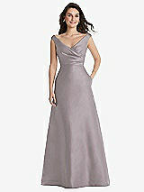 Front View Thumbnail - Cashmere Gray Off-the-Shoulder Draped Wrap Maxi Dress with Pockets