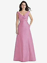 Front View Thumbnail - Powder Pink Off-the-Shoulder Draped Wrap Maxi Dress with Pockets