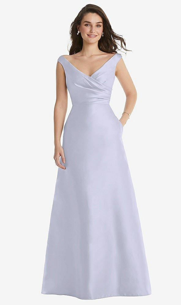 Front View - Silver Dove Off-the-Shoulder Draped Wrap Maxi Dress with Pockets
