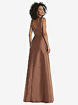 Rear View Thumbnail - Cognac Jewel Neck Asymmetrical Shirred Bodice Maxi Dress with Pockets