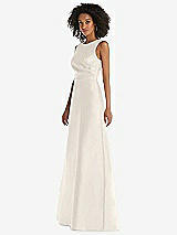 Side View Thumbnail - Ivory Jewel Neck Asymmetrical Shirred Bodice Maxi Dress with Pockets