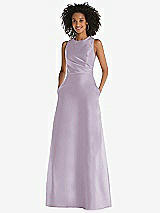 Front View Thumbnail - Lilac Haze Jewel Neck Asymmetrical Shirred Bodice Maxi Dress with Pockets