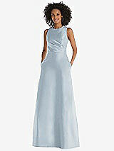 Front View Thumbnail - Mist Jewel Neck Asymmetrical Shirred Bodice Maxi Dress with Pockets