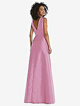 Rear View Thumbnail - Powder Pink Jewel Neck Asymmetrical Shirred Bodice Maxi Dress with Pockets