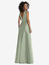 Rear View Thumbnail - Sage Jewel Neck Asymmetrical Shirred Bodice Maxi Dress with Pockets