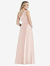 Rear View Thumbnail - Blush Pleated Draped One-Shoulder Satin Maxi Dress with Pockets