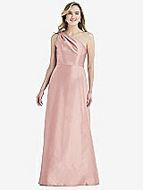 Front View Thumbnail - Rose Pleated Draped One-Shoulder Satin Maxi Dress with Pockets