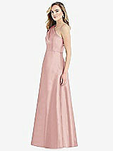 Side View Thumbnail - Rose Pleated Draped One-Shoulder Satin Maxi Dress with Pockets