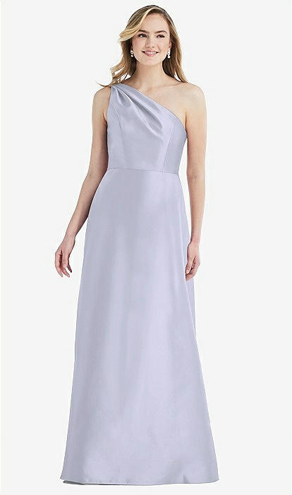 Pleated Draped One-shoulder Satin Maxi Bridesmaid Dress With