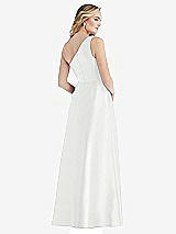 Rear View Thumbnail - White Pleated Draped One-Shoulder Satin Maxi Dress with Pockets