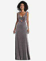 Front View Thumbnail - Caviar Gray Twist Front Cutout Velvet Maxi Dress - Cameron