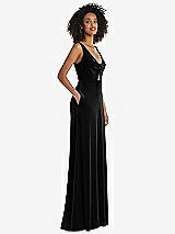 Side View Thumbnail - Black Twist Front Cutout Velvet Maxi Dress - Cameron
