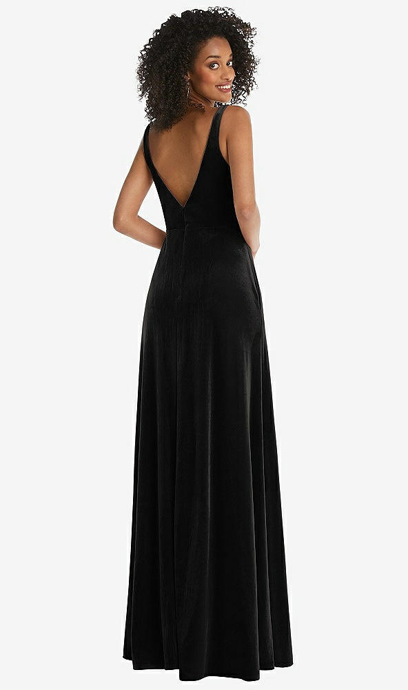 Back View - Black Twist Front Cutout Velvet Maxi Dress - Cameron