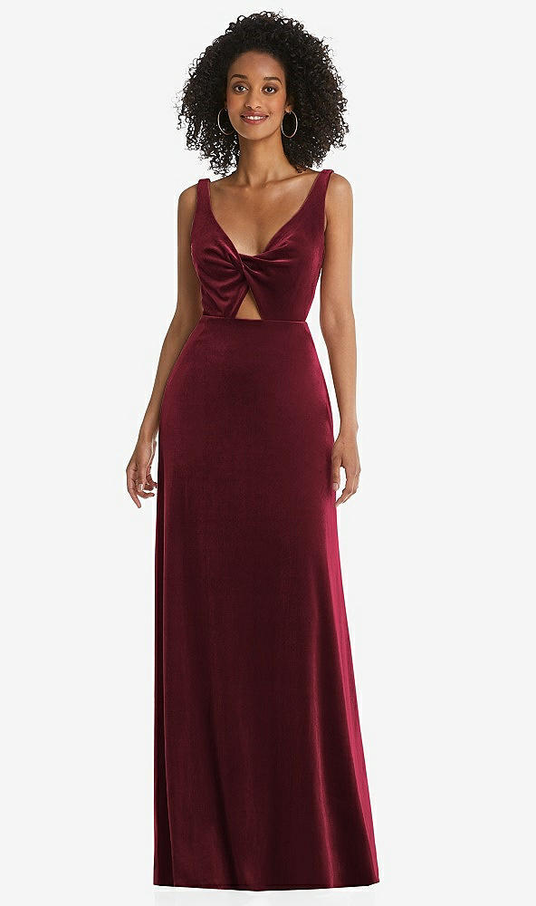 Front View - Cabernet Twist Front Cutout Velvet Maxi Dress - Cameron