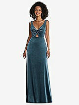Front View Thumbnail - Dutch Blue Twist Front Cutout Velvet Maxi Dress - Cameron