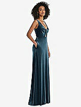 Side View Thumbnail - Dutch Blue Twist Front Cutout Velvet Maxi Dress - Cameron