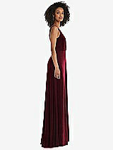 Side View Thumbnail - Cabernet Velvet Maxi Dress with Shirred Bodice and Front Slit