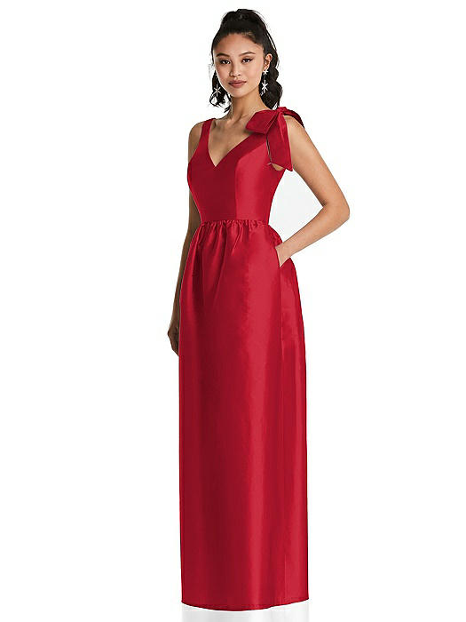 Bowed-Shoulder Full Skirt Maxi Dress with Pockets