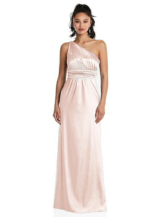 One-Shoulder Draped Satin Maxi Dress