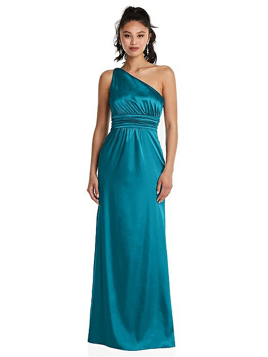 One-Shoulder Draped Satin Maxi Dress