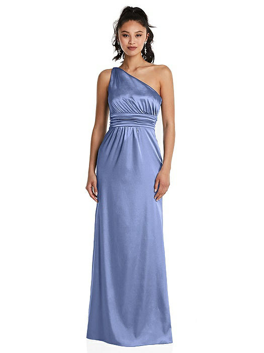 One-Shoulder Draped Satin Maxi Dress