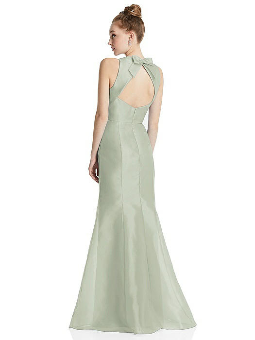 Bateau Neck Open-Back Maxi Dress with Bow Detail