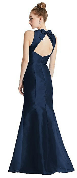 Bateau Neck Open-Back Maxi Dress with Bow Detail