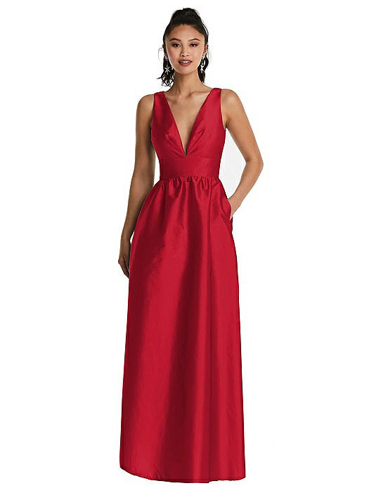 Plunging Neckline Maxi Dress with Pockets