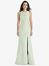 Front View Thumbnail - Mint Green Jewel Neck Bowed Open-Back Trumpet Dress with Front Slit