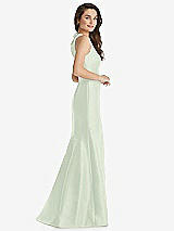 Side View Thumbnail - Mint Green Jewel Neck Bowed Open-Back Trumpet Dress with Front Slit